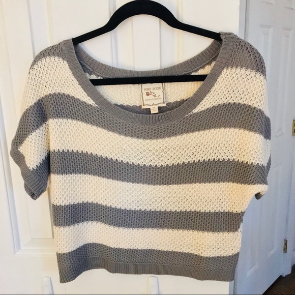 Pink Rose Sweaters - Striped knit short sleeve sweater